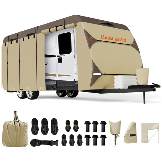 Umbrauto RV Cover,7 Layers Travel Trailer Cover, Waterproof Camper Cover,Khaki