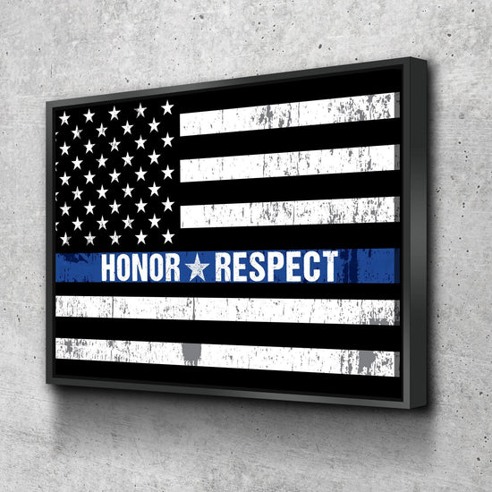 Honor Respect Thin Blue Line Canvas Wall Art, Thin Blue Line Decor, Police Officer Wall Art, LEO, Law Enforcement Officers